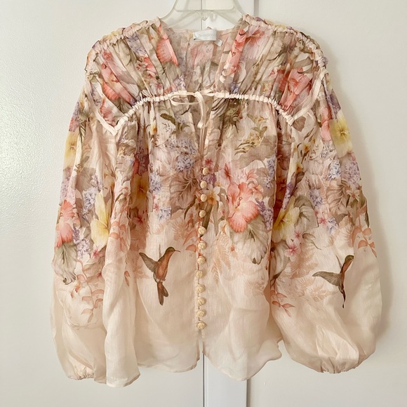 Zimmermann Tops - NWOT Zimmermann Illuminate Pleated Floral Print Linen and Silk Blend Blouse Sz 0
